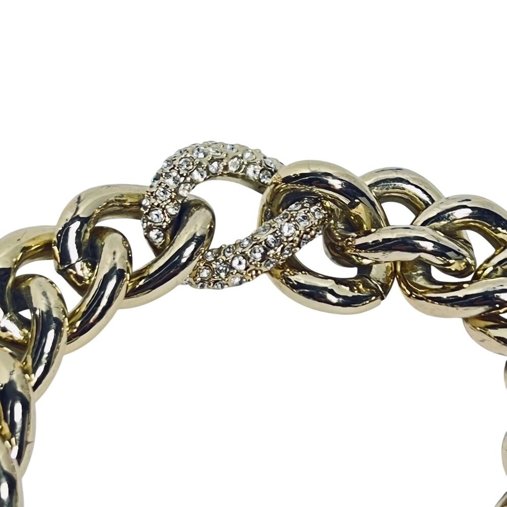 Victoria Secret Chunky Gold Tone And Clear Rhinestone Bracelet (6116) - Picture 3 of 4